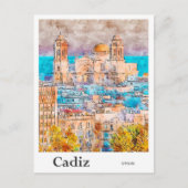 Cádiz Spanje Reizen Waterverf Hand getekend Briefkaart (Voorkant)