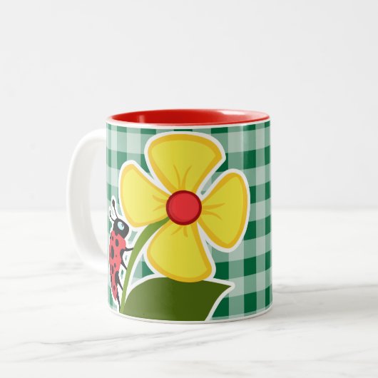 Cadmium Green Gingham Lieveheersbeestje Tweekleurige Koffiemok (Voorkant links)