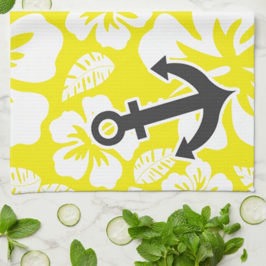 Cadmiumgeel tropische hibiscus; anker theedoek (Gevouwen)