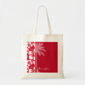 Cadmiumrood tropische hibiscus; palm tote bag (Voorkant)