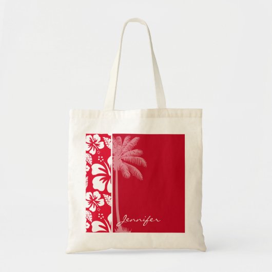 Cadmiumrood tropische hibiscus; palm tote bag (Voorkant)