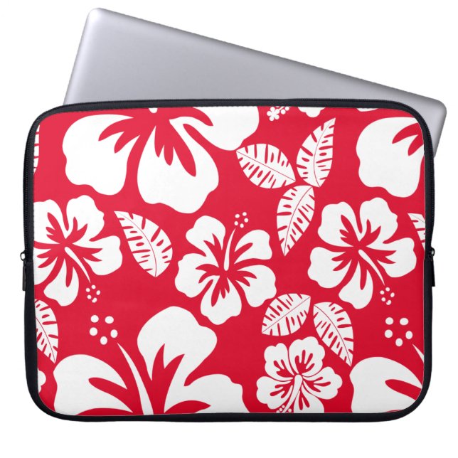 Cadmiumrood Tropische Hibiscusbloemen Laptop Sleeve (Voorkant)