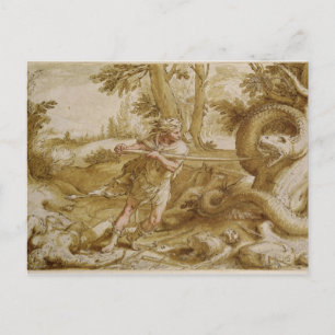 Cadmus staat op het punt een draak aan te vallen briefkaart