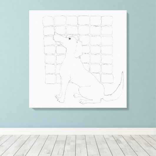 Cador Dog met Squares Original Drawing Canvas (Insitu (Houten vloer))
