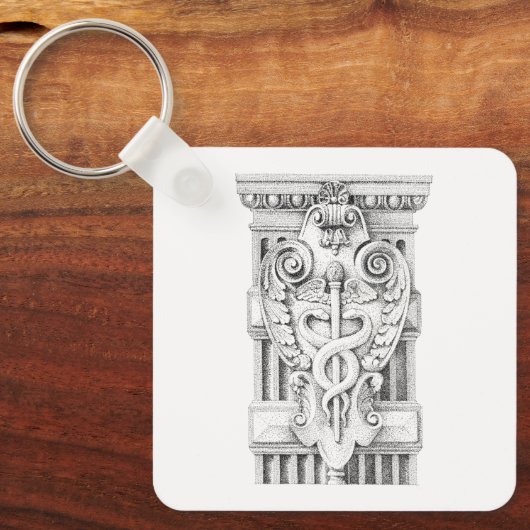 CADUCEUS Aluminium Vierkante Sleutelhanger (Voorkant)