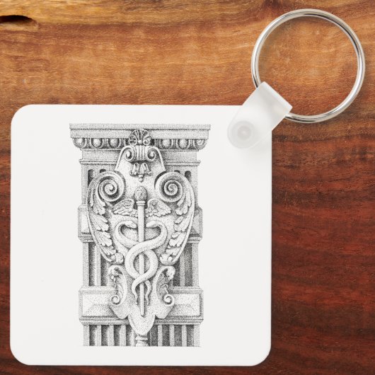 CADUCEUS Aluminium Vierkante Sleutelhanger (Achterkant)