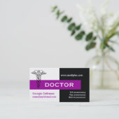 Caduceus arts minimaliseert zwart, wit, paars visitekaartje (Staand voorkant)