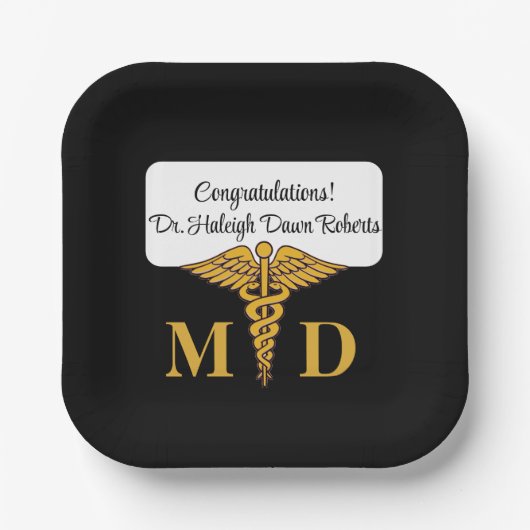 Caduceus Black & Gold Medical School Afstuderen Papieren Bordje (Voorkant)