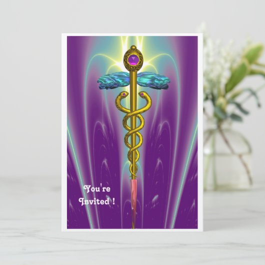 CADUCEUS, blauw, roze, paars amethyst goud Kaart (Staand voorkant)