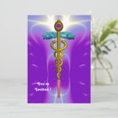 CADUCEUS, blauw, roze paarse amethist Kaart (Staand voorkant)
