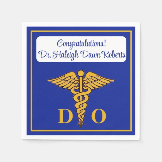 Caduceus Blue & Gold Medical School Afstuderen Servet (Voorkant)