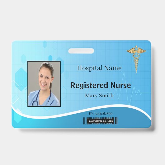 Caduceus Blue Medische hartslag Foto-ID Badge (Voorkant)