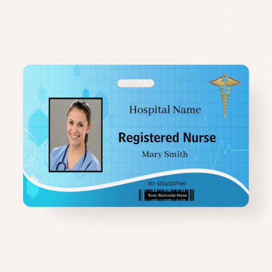 Caduceus Blue Medische hartslag Foto-ID Badge (Voorkant)
