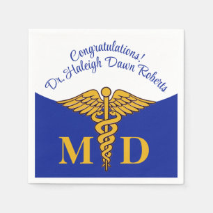 Caduceus Blue & White Medical School Afstuderen Servet