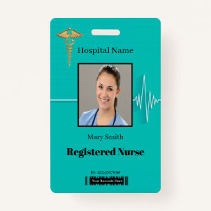 Caduceus Cardio Heartbeat Medical Foto ID Badge