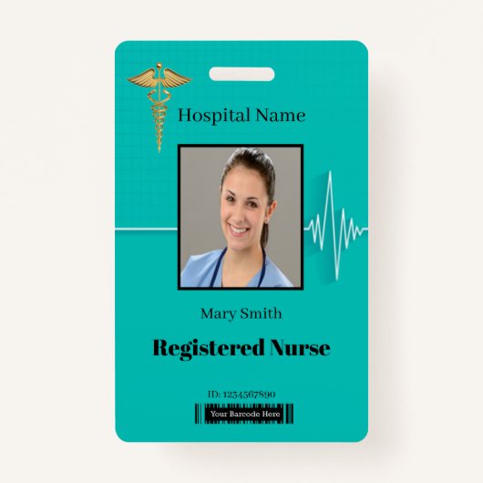 Caduceus Cardio Heartbeat Medical Foto ID Badge (Voorkant)