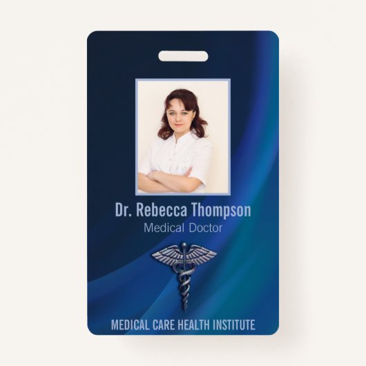 Caduceus Chrome Dark Holographic Medical Foto ID Badge (Voorkant)