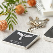 Caduceus Clean White Gedetailleerd Antraciet Medis Sleutelhanger (Zijkant)