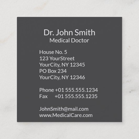 Caduceus Clean White Gedetailleerd Warm Grijs Medi Vierkante Visitekaartje (Achterkant)