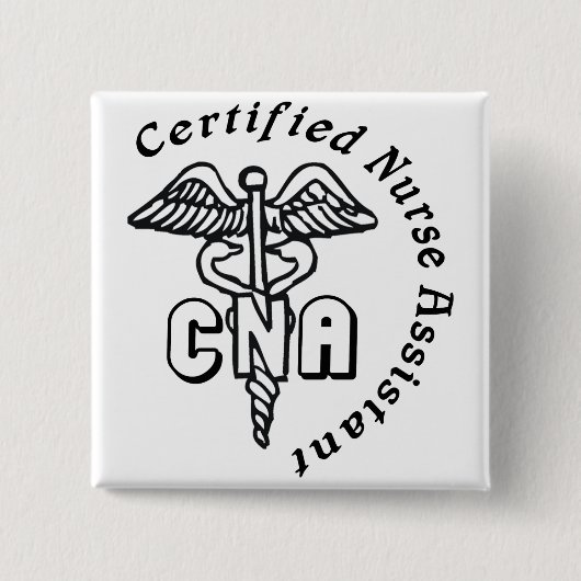 CADUCEUS CNA GECERTIFICEERDE VERZEKERINGSBIJSTANDE VIERKANTE BUTTON 5,1 CM (Voorkant)