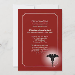 Caduceus Crimson Afstuderen Invitatio Kaart