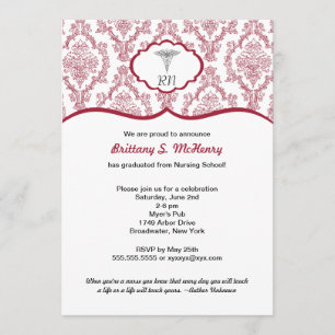Caduceus Damask Burgundy Nurse afstuderen RN BSN Kaart
