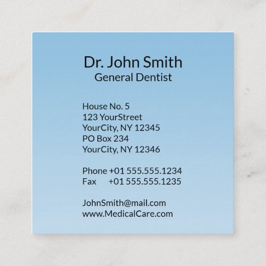 Caduceus Dental Mirror Witte Tandenborstel Medisch Vierkante Visitekaartje (Achterkant)