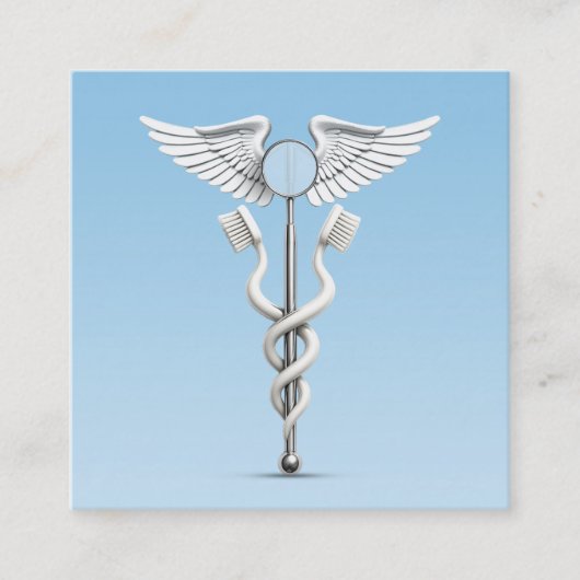 Caduceus Dental Mirror Witte Tandenborstel Medisch Vierkante Visitekaartje (Voorkant)