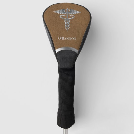 Caduceus Doctor Brown & Black gepersonaliseerd Golfheadcover (Voorkant)