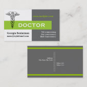 Caduceus doctor minimalist grijs, wit, groen visitekaartje (Voorkant / Achterkant)