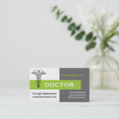 Caduceus doctor minimalist grijs, wit, groen visitekaartje (Staand voorkant)