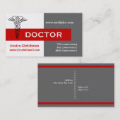 Caduceus doctor minimalist grijs, wit, rood visitekaartje (Voorkant / Achterkant)