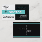 Caduceus doctor minimalist zwart, wit, aqua visitekaartje (Voorkant / Achterkant)