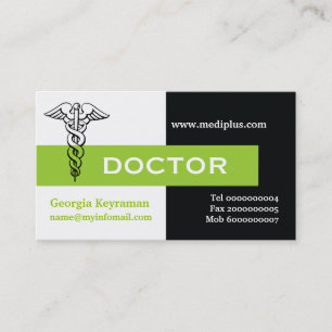 Caduceus doctor minimalist zwart, wit, groen visitekaartje