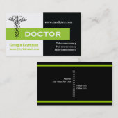 Caduceus doctor minimalist zwart, wit, groen visitekaartje (Voorkant / Achterkant)