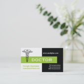 Caduceus doctor minimalist zwart, wit, groen visitekaartje (Staand voorkant)