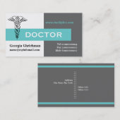 Caduceus dokter minimaliseert grijs, wit, aqua visitekaartje (Voorkant / Achterkant)
