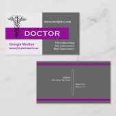 Caduceus dokter minimaliseert grijze, witte, paars visitekaartje (Voorkant / Achterkant)