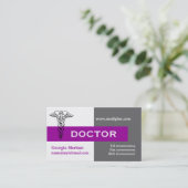 Caduceus dokter minimaliseert grijze, witte, paars visitekaartje (Staand voorkant)