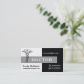 Caduceus dokter minimaliseert zwart, wit, grijs visitekaartje (Staand voorkant)