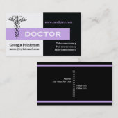 Caduceus dokter minimaliseert zwart, wit, lavendel visitekaartje (Voorkant / Achterkant)