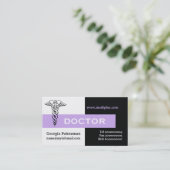 Caduceus dokter minimaliseert zwart, wit, lavendel visitekaartje (Staand voorkant)