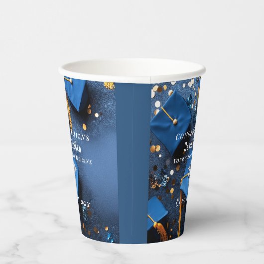 Caduceus Elegant Gold Confetti Navy Blue Papieren Bekers (Rechts)