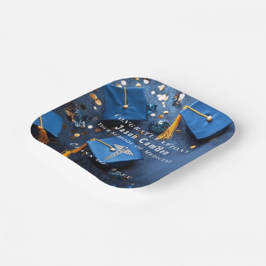 Caduceus Elegant Goud Wit Navy Blauw Afstuderen Papieren Bordje (Gebogen)