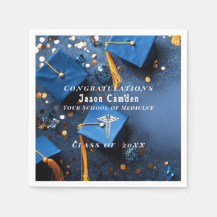 Caduceus Elegant Goud Wit Navyblauw Afstuderen Servet