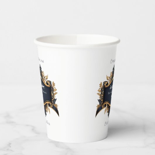 Caduceus Elegant Wit Marine Blauw Goud Wit Papieren Bekers (Links)