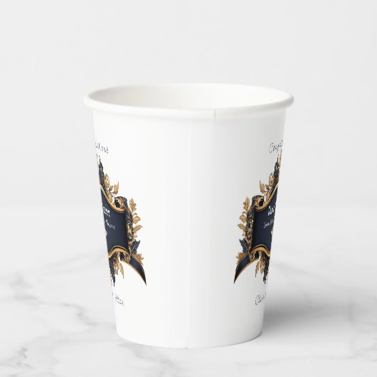 Caduceus Elegant Wit Marine Blauw Goud Wit Papieren Bekers (Rechts)