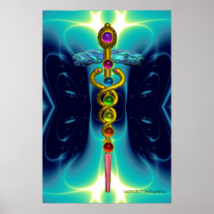 CADUCEUS EN 7 CHAKRAS, levendige goudametist Poster