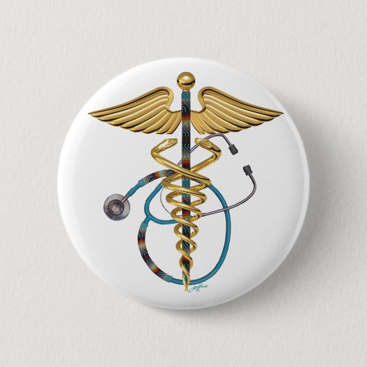 Caduceus en Stethoscoop Ronde Button 5,7 Cm (Voorkant)
