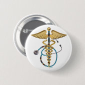 Caduceus en Stethoscoop Ronde Button 5,7 Cm (Voorkant /achterkant)